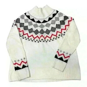 Vince Camuto Fair Isle Mock Neck Scandinavian Winter Style Sweater Size Small